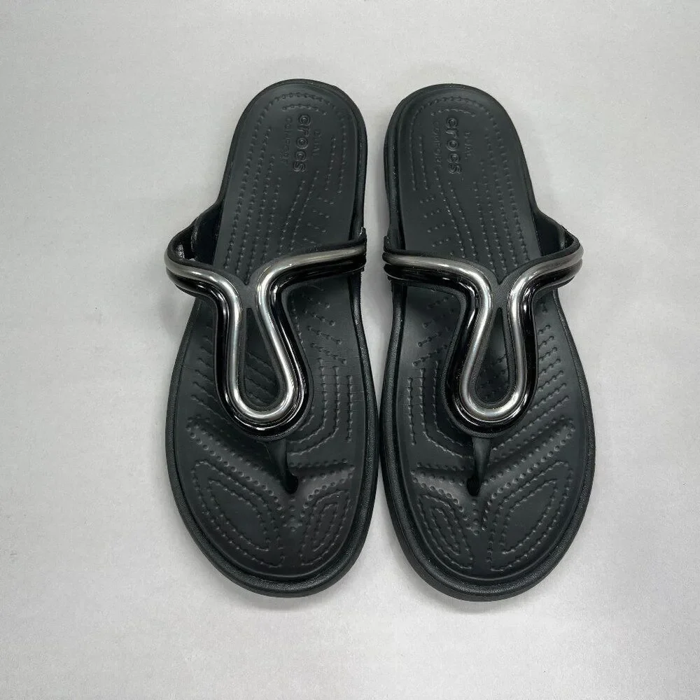 Crocs Sanrah Sandals Women's 10 Black Thong Flip‎ Flop Athletic Beach Slip On